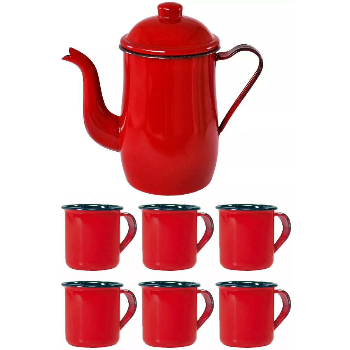 Conjunto Bule E Xícaras Esmaltado 1,25L - Tradicional Rosa | Café Da Tarde Charmoso