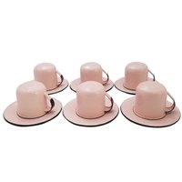Conjunto 06 Xicaras Coloridas Com Pires Para Chá Café Rosa 180ml