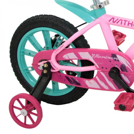 Bicicleta Infantil First Pro Feminina Aro 14 Alumínio - Nathor Rosa/Verde
