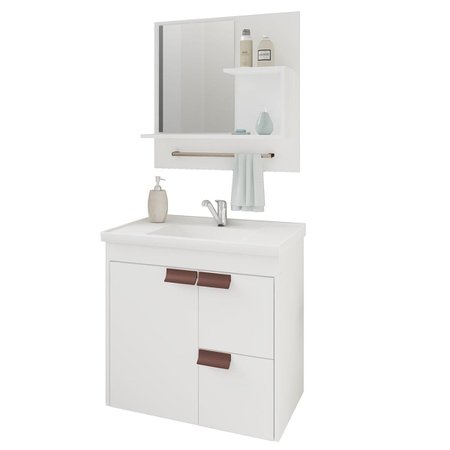 Gabinete De Banheiro 100 Mdf Tulipa 59 Cm Com Espelho Branco Mgm Colombo
