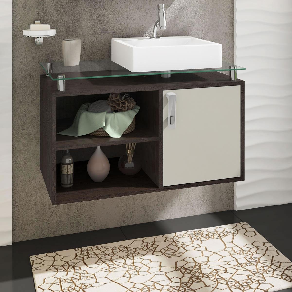 Gabinete De Banheiro 100 Mdf Braga 80 Cm Sobrepor Cafe Off White Mgm Colombo