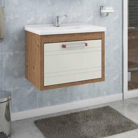Gabinete De Banheiro 100 Mdf Jade 59 Cm Porta Frizada Amendoa Off White Mgm Colombo