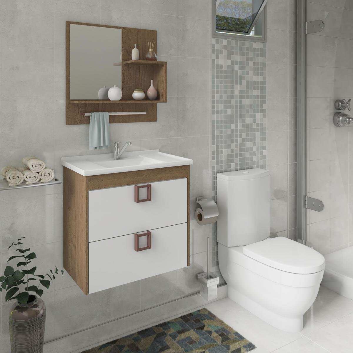Gabinete De Banheiro 100 Mdf Lirio 59 Cm Com Espelho Amendoa Branco Mgm Colombo