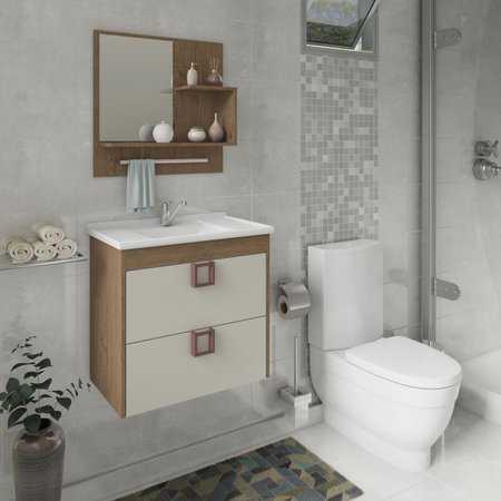 Gabinete De Banheiro 100 Mdf Lirio 59 Cm Com Espelho Amendoa Off White Mgm Colombo