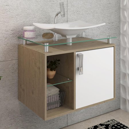 Gabinete De Banheiro 100 Mdf Lagos 60 Cm Sobrepor Carvalho Branco Mgm Colombo