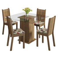 Conjunto Sala de Jantar Madesa Magda Mesa Tampo de Vidro com 4 Cadeiras - Rustic/Bege Marrom
