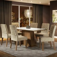 Conjunto Sala de Jantar Madesa Rafaela Mesa Com Tampo de Vidro com 6 Cadeiras