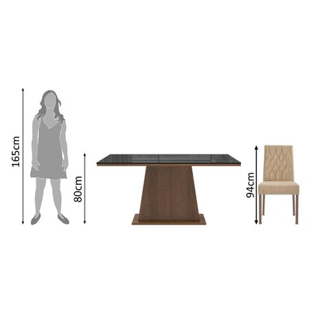 Conjunto Sala de Jantar Madesa Rafaela Mesa Tampo de Vidro com 6 Cadeiras