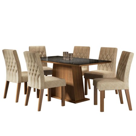 Conjunto Sala de Jantar Madesa Rafaela Mesa Tampo de Vidro com 6 Cadeiras