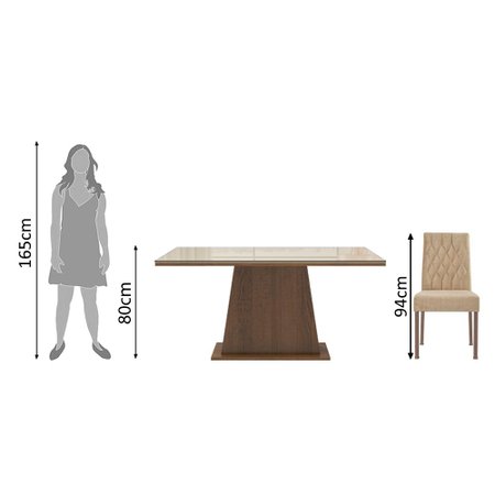 Conjunto Sala de Jantar Madesa Rafaela Mesa Tampo de Vidro com 6 Cadeiras