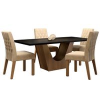 Conjunto Sala de Jantar Madesa Raissa Mesa Tampo de Madeira com 4 Cadeiras