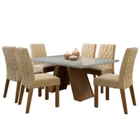 Conjunto Sala de Jantar Madesa Vanessa Mesa Tampo de Vidro com 6 Cadeiras