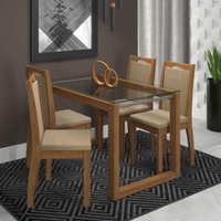 Sala Jantar Anita 120 Cm x 80 Cm Com 4 Cadeiras Livia Savana/Sued Marfim- Cimol