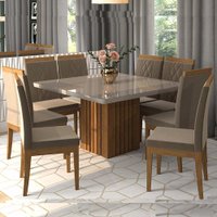 Sala Jantar Ana 130cm x 130cm 8 Cad. Alice - Savana/Offwhite/Joli - Cimol