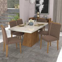 Sala Jantar Helen 180 Cm x 90 Com 6 Cadeiras Milena C/Moldura Savana/Off White/Chocolate - Cimol
