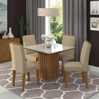 Sala Jantar Ana 95 Cm x 95 Cm Com 4 Cadeiras Tais C/Moldura Savana/Off White/Caramelo - Cimol