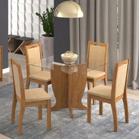 Sala Jantar Luana 100 Cm x 100 Com 4 Cadeiras Livia Savana/Sued Marfim - Cimol