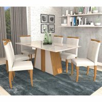 Sala Jantar Daiana 180 Cm x 90 Cm Com 6 Cadeiras Laura Madeira Maciça/Off White/Aspen - Cimol
