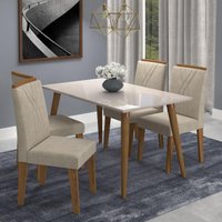 Sala Jantar Adele 130 Cm x 80 Com 4 Cadeiras Nicole Madeira/Off White/Savana/Bege - Cimol
