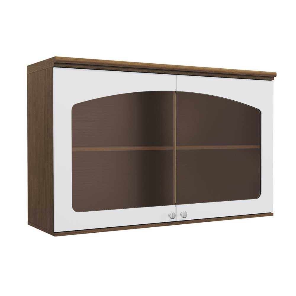 Armario Aereo Cozinha 2 Portas Com Vidro 8mm G626 Jacaranda Branco Kappesberg Colombo