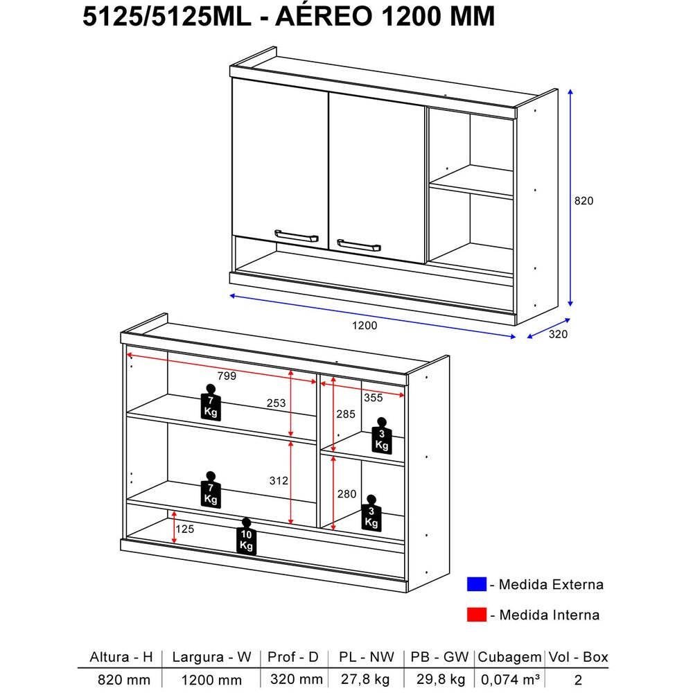 Armario Multimoveis Sicilia 120cm Com Nicho 5125 Argila Preto Colombo