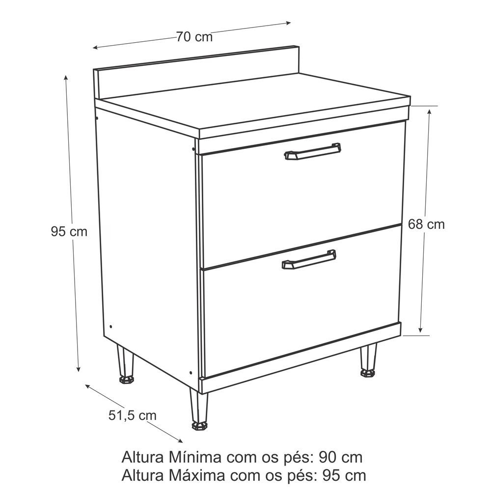 Armario De Cozinha 2 Gavetas 70 Cm Cx Argila Lacca Ad Amarelo Multimoveis Colombo