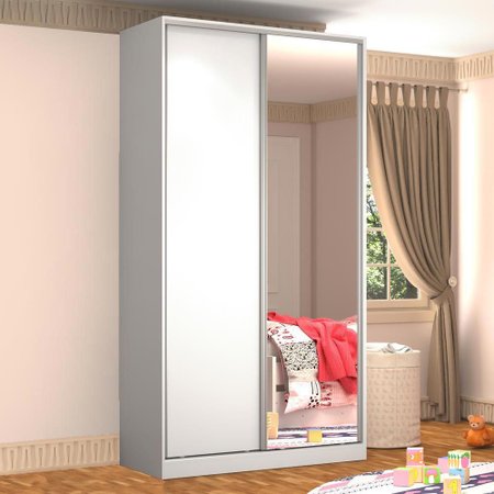 Guarda Roupa Solteiro 2 Portas Correr 1 Espelho Rc2005 Branco Nova Mobile Colombo