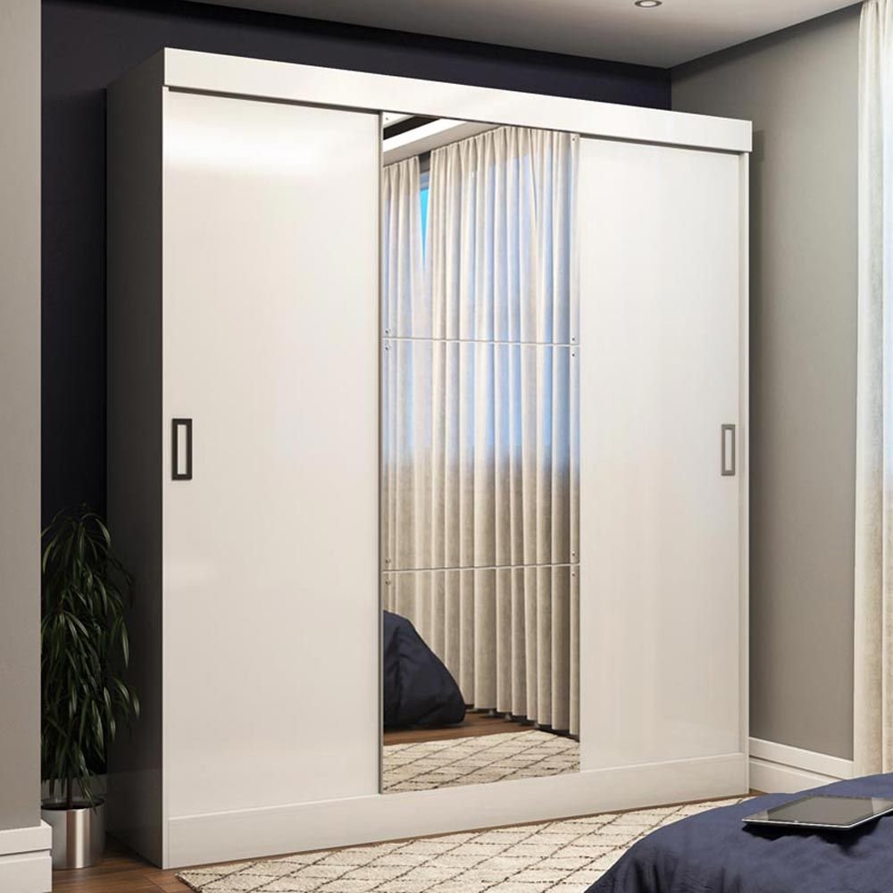 Guarda Roupa Casal 3 Portas De Correr 100 Mdf Emily Plus Com Espelho 27199 Branco Pnr Moveis Colombo