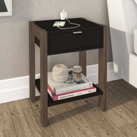 Mesa de Cabeceira 1 Gaveta Com Tomada Az1016 Preto/nogal - Tecno Mobili
