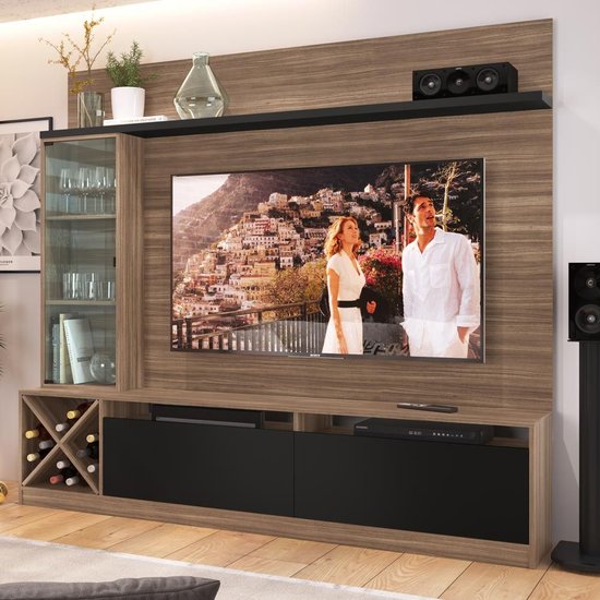Estante Para Tv Até 50" 2 Portas 2021 Mn/ptx Montana/preto - Quiditá Móveis