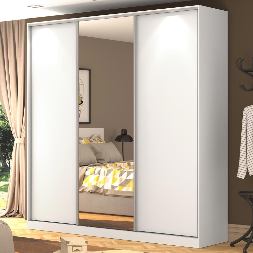 Guarda Roupa Casal 3 Portas Correr 1 Espelho Rc3003 Branco Nova Mobile Colombo