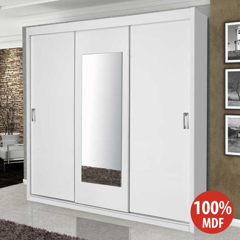 Guarda Roupa Casal Monte Carlo 3 Portas De Correr Com Espelho Branco Gabrielli Moveis Colombo