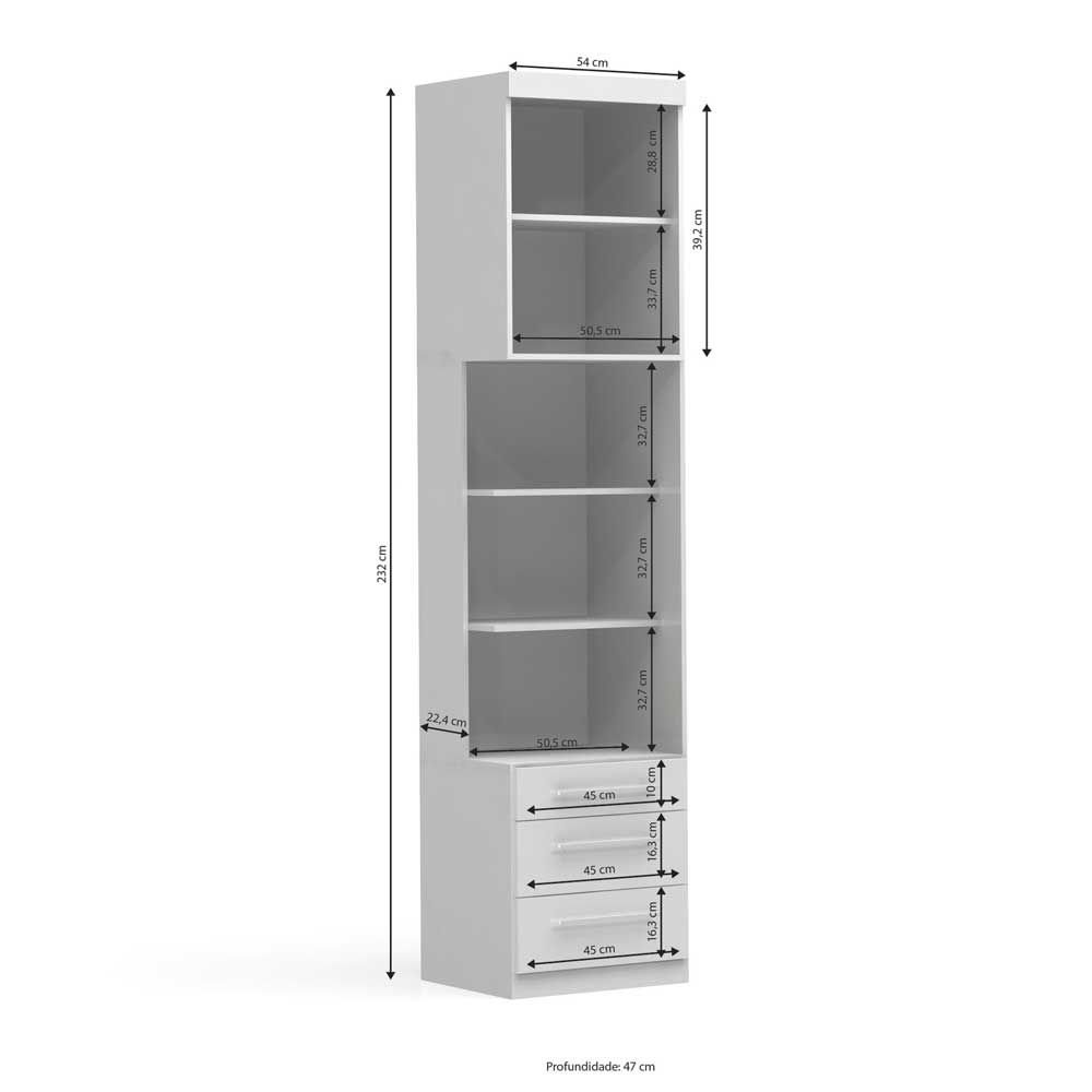 Guarda Roupa Modulado 1 Porta 3 Gavetas A527 Branco Kappesberg Colombo