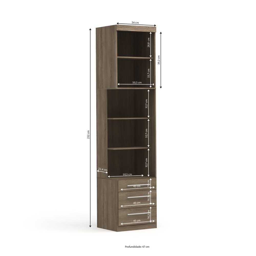 Guarda Roupa Modulado 1 Porta 3 Gavetas A527 Nogal Kappesberg Colombo