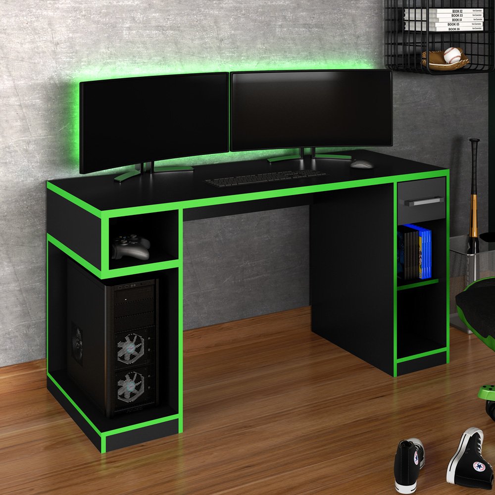 Mesa Gamer Idl Xp 1000 Pro 1 Gaveta Black/Verde Móveis Germai Colombo