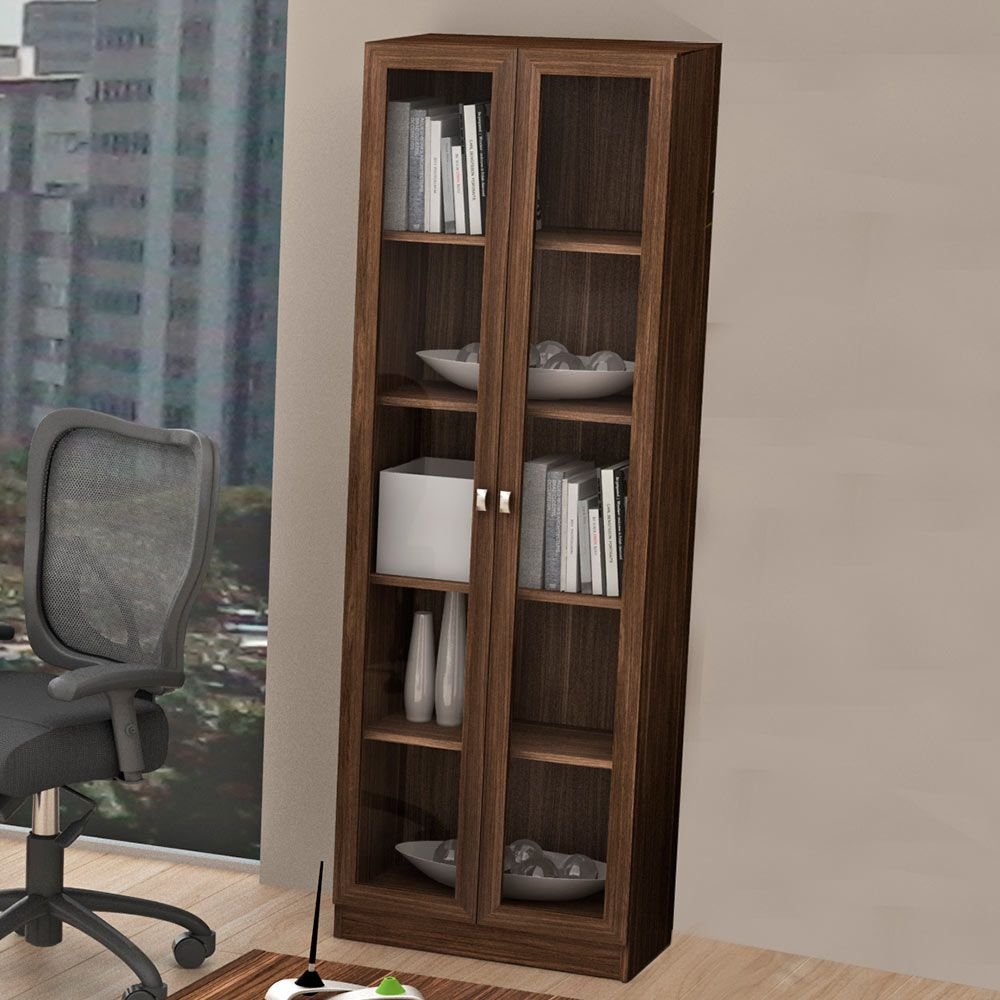 Armario Para Escritorio Com Porta De Vidro Me4115 Nogal Tecno Mobili Colombo