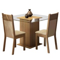 Conjunto de Sala de Jantar Madesa Moni Mesa com Tampo de Vidro com 2 Cadeiras