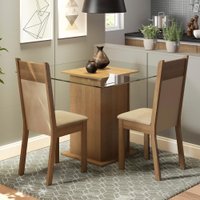 Conjunto de Sala de Jantar Madesa Moni Mesa com Tampo de Vidro com 2 Cadeiras