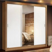 Guarda Roupa de Casal Madesa Lyon 3 Portas de Correr com Espelho e 2 Gavetas