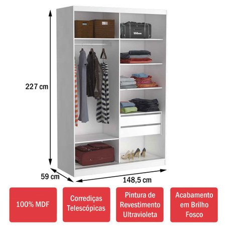 Guarda Roupa Solteiro 2 Portas Com 1 Espelho 100 Mdf 813e1 Branco Cafe Foscarini Colombo