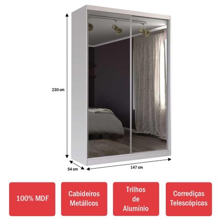 Guarda Roupa Solteiro 2 Portas Com 2 Espelhos 100 Mdf 771e2 Branco Foscarini Colombo