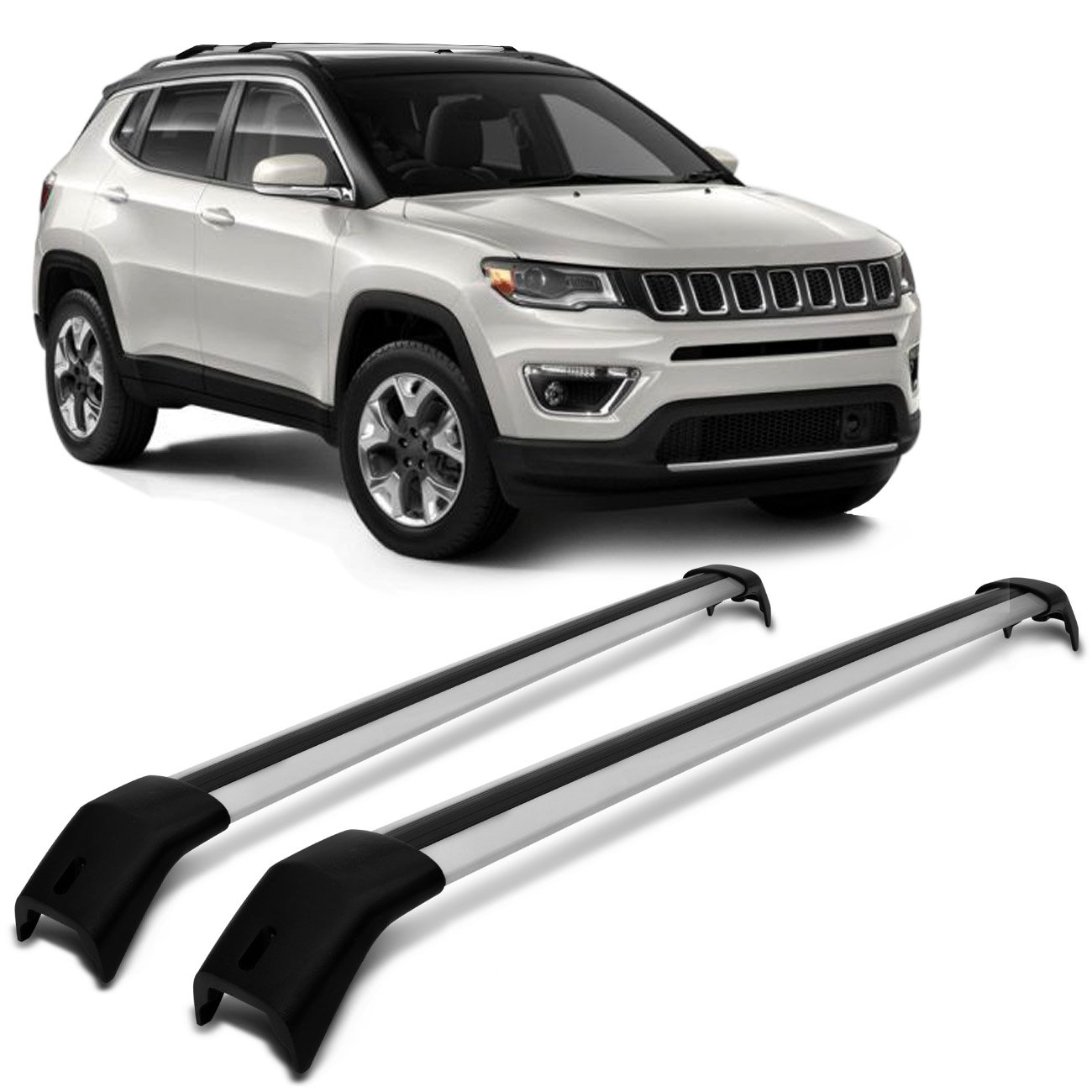 Rack de Teto Travessa Larga Jeep Compass 2016 a 2019 Prata Suporta 45KG