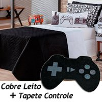 Kit Cobre Leito c/ Tapete Game Retrô Dupla Face Preto/Branco c/ Almofada Solteiro 05 Peças