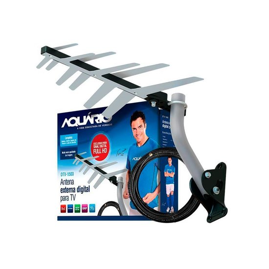 Antena Externa Digital Aquário DTV-1500 Full HD 10Mt Cabo