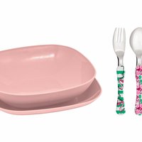Conjunto pratos e talheres infantil - Rosa - Flamingo