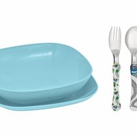 Conjunto pratos e talheres infantil - azul - Carros