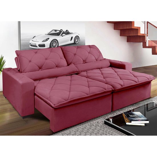 Sofá Magnum 2,42m Retrátil, Reclinável Molas no Assento e Almofadas  Suede Vinho - Cama InBox