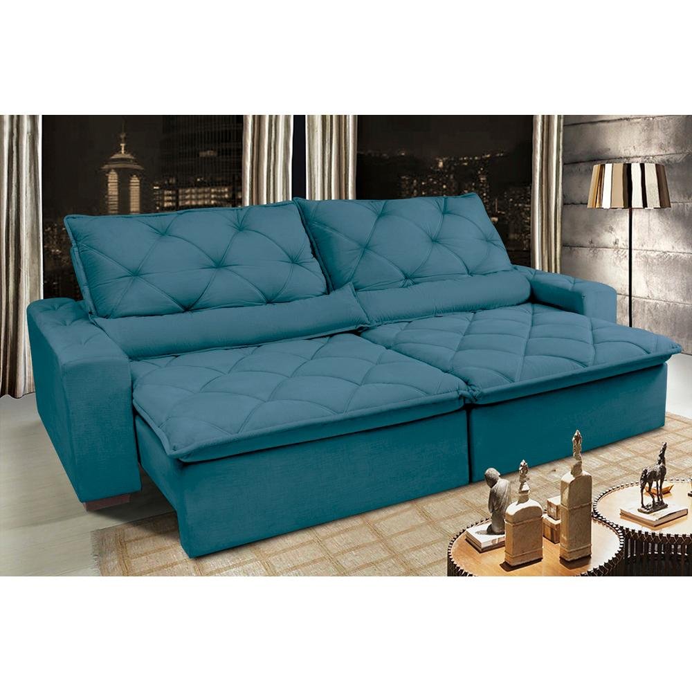 Sofá Lisboa 3,12m Retrátil, Reclinável com Molas no Assento Tecido