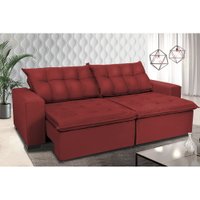 Sofá Retrátil e Reclinavel Oklahoma 2,62 Mts Molas e Pillow no Assento Suede Vermelho - Cama InBox