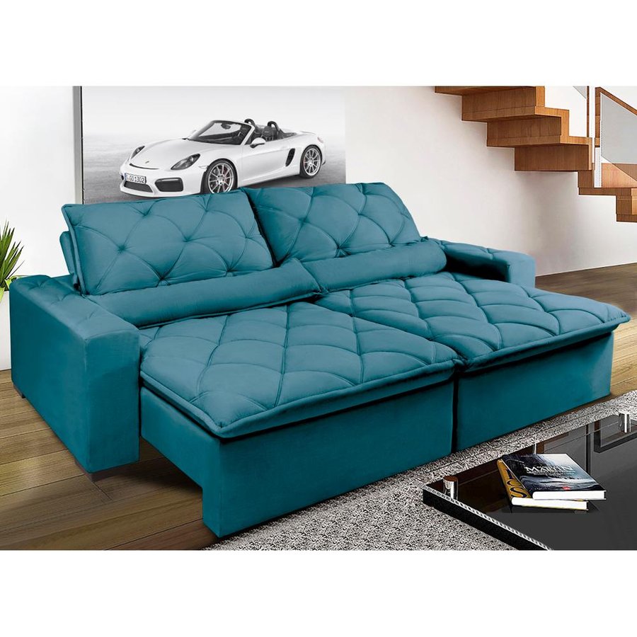 Sofá Magnum 2,02m Retrátil, Reclinável Molas no Assento e Almofadas